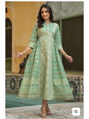 Mint Green Printed A-Line Women's Dress